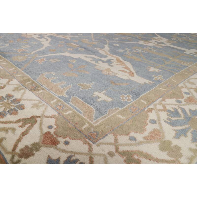 Blue & Ivory Oushak Indian Area Rug Handmade Wool Carpet - 9'2"x 12'0"