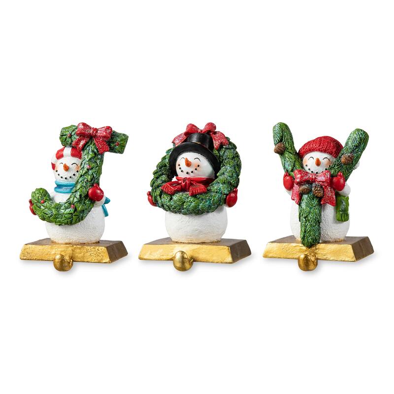 Glitzhome Set of 3 JOY with Snowman Cardinals Stocking Holders Christmas Decor - JOY with Snowman