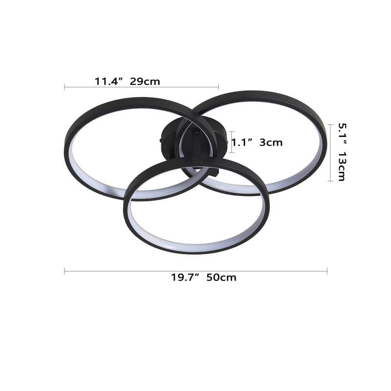 20" Contemporary Black LED Ceiling Fixture – Three-Tier Ring Flush Mount Light for Living Spaces .