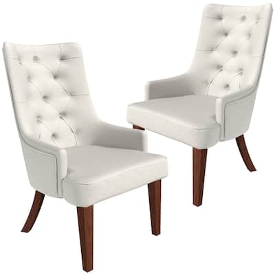 Dining Chair in Leather/Velvet Diamond-Tufted with Rubberwood Legs Set of 2