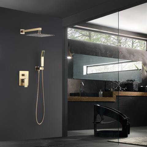 Brushed Gold Shower Faucet System Set 10inch Rainfall Showerhead Mixer Taps