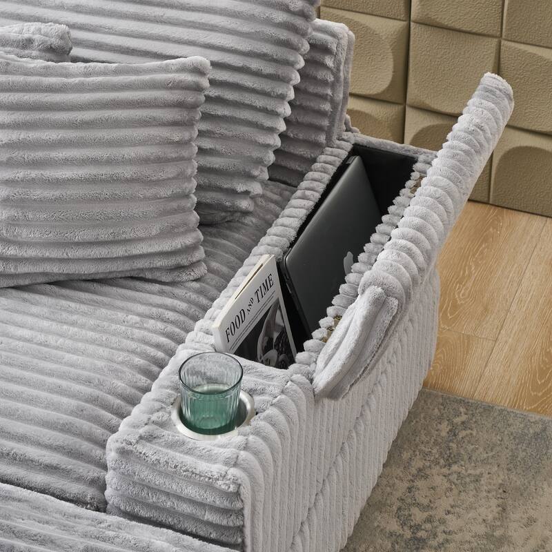57 Inch Corduroy Single Sofa with Ottoman Sleeper Sofa Lounge Sofa