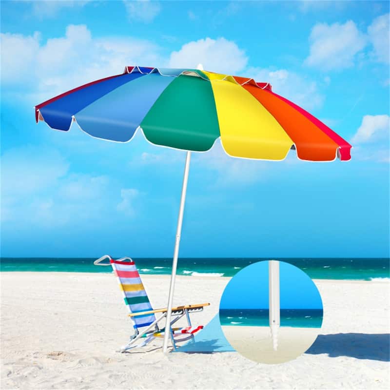 Large 8ft Beach Umbrella with Tilt and 16 Fiberglass Ribs for Beach or Patio Carry Bag Included