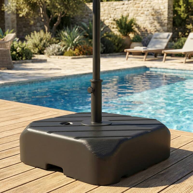 Outsunny Square Patio Umbrella Base with Wheels, Telescopic Handle