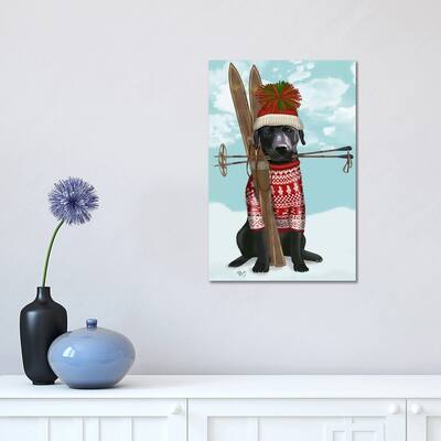 iCanvas "Black Labrador, Skiing" by Fab Funky Canvas Print