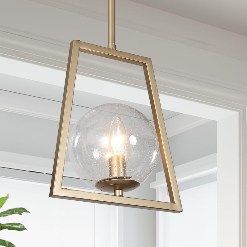 Modern Farmhouse 1-Light Bronze Pendant Abstract Geometric Dimmable Kitchen Island Light with Glass Globe