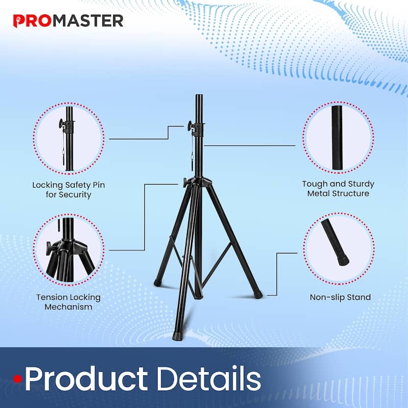 Tripod Speaker Stand - Universal and Telescopic Adjustable, Non-Slip Fleet, On-Stage and Studio-Quality Tripod Speaker Stand