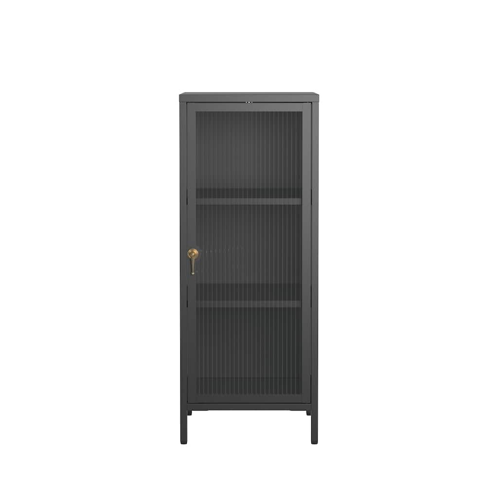 Benoite 40.02-inch Black One Door Metal Storage Cabinet with Fluted Clear Door and Gold Handle - 40.02