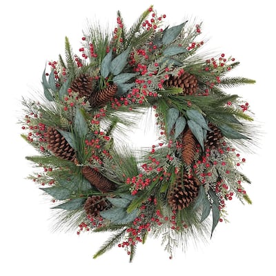 Kurt Adler 24-Inch Decorated Unlit Rattan with Pinecones Wreath