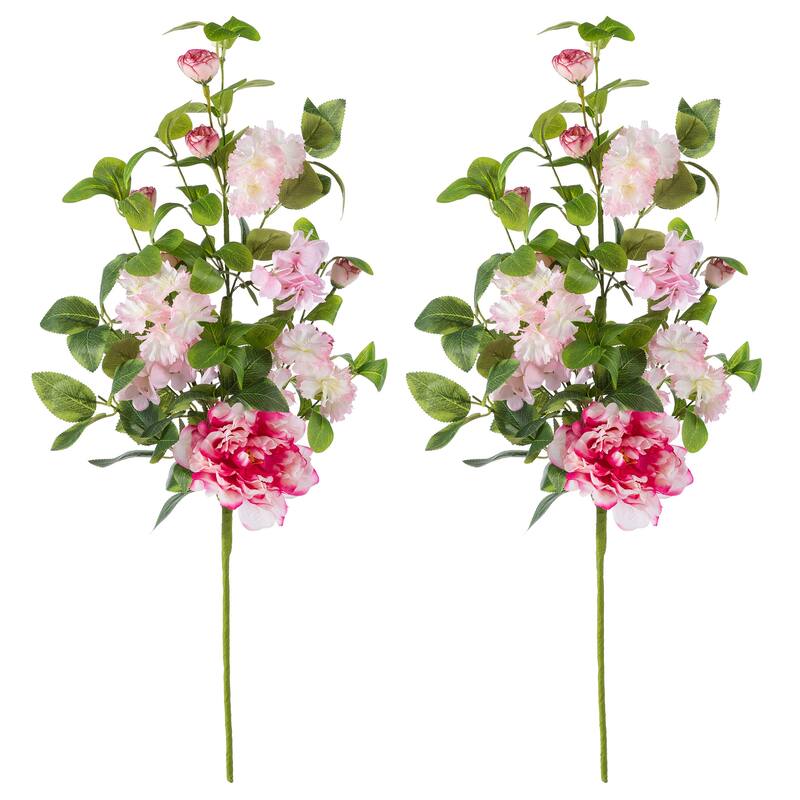 Glitzhome 28"H Set of 2 Pink Hydrangea, Peony & Cherry Pick