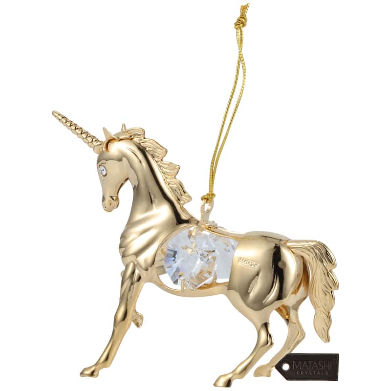 Matashi Home Decorative Showpiece 24K Gold Plated Crystal Studded Unicorn Ornament