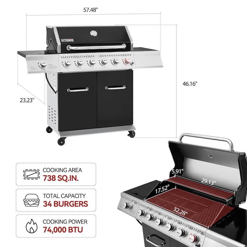 Royal Gourmet GA6402H Deluxe 6-Burner Gas Grill, Black