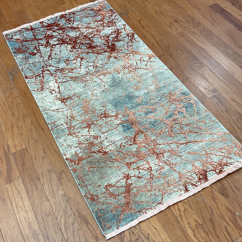 HERAT ORIENTAL Turkish Modern Erased Design Wool & Silk Rug - 2'7" x 4'11"
