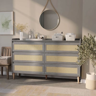 DH BASIC Boho Chic Beach 63-inch Wide Rattan 6-Drawer Dresser by Denhour