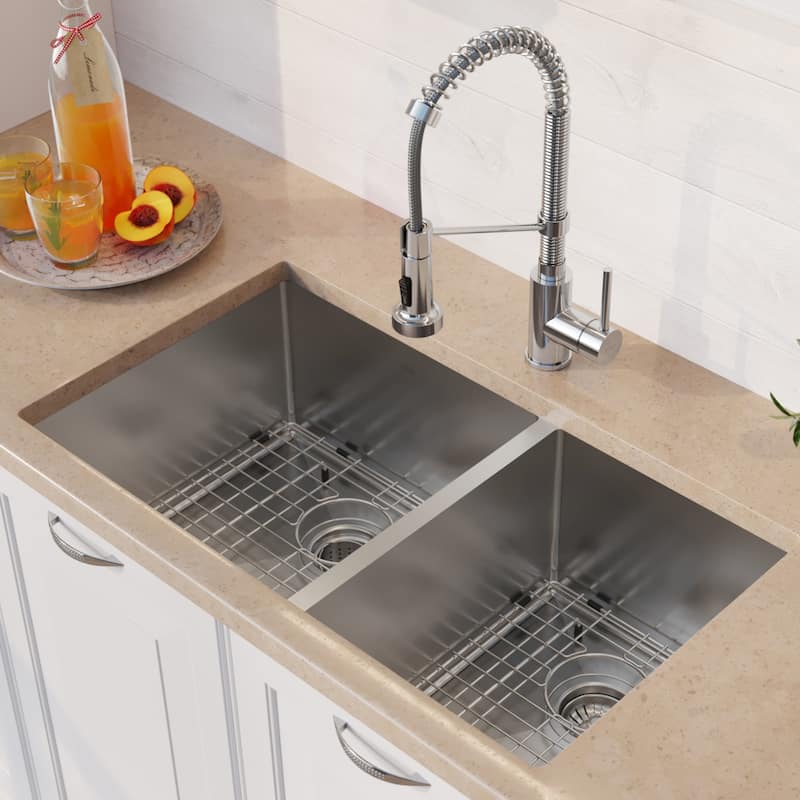 Kraus 3-in-1 Set Undermount Kitchen Sink, Pulldown Faucet, Dispenser