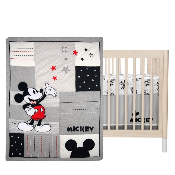 Receiving Blanket+Crib Dust Ruffle+Diaper Stacker Disney Mickey Baby 3 pc Set 