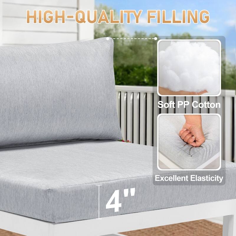 FINCATI Outdoor Furniture Aluminum Patio Set White Aluminum Outdoor Sofa with Thick Cushions and 29 Inch Deep Seat