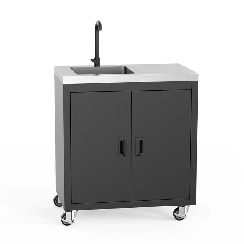 34.5 In. Heavy-Duty Freestanding Stainless Steel Utility Sink With Cabinet And Wheels