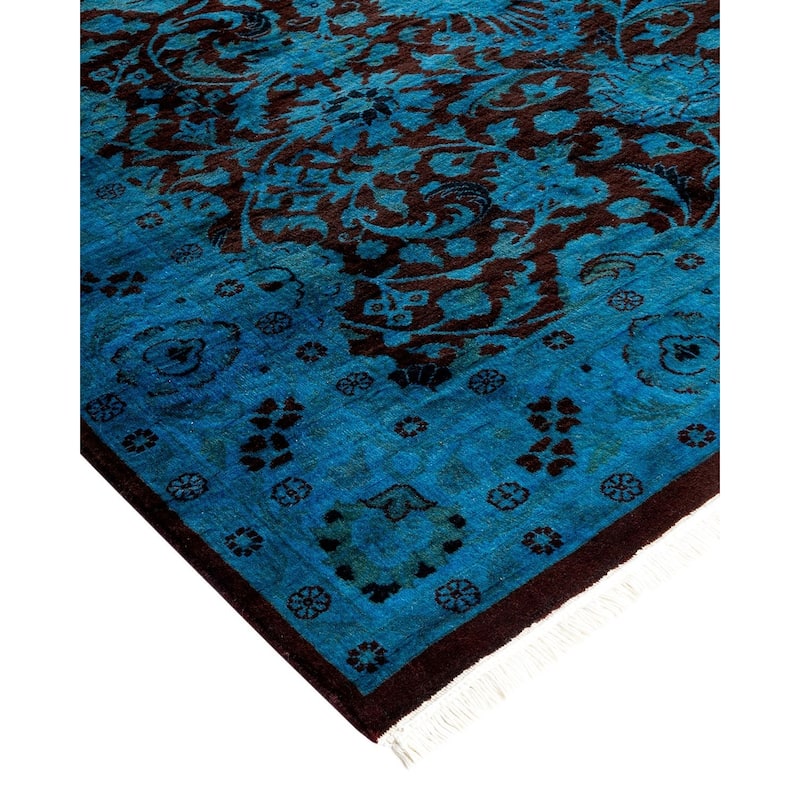 Overton Hand Knotted Wool Vintage Inspired Modern Contemporary Overdyed Blue Area Rug - 4' 1" x 6' 1"