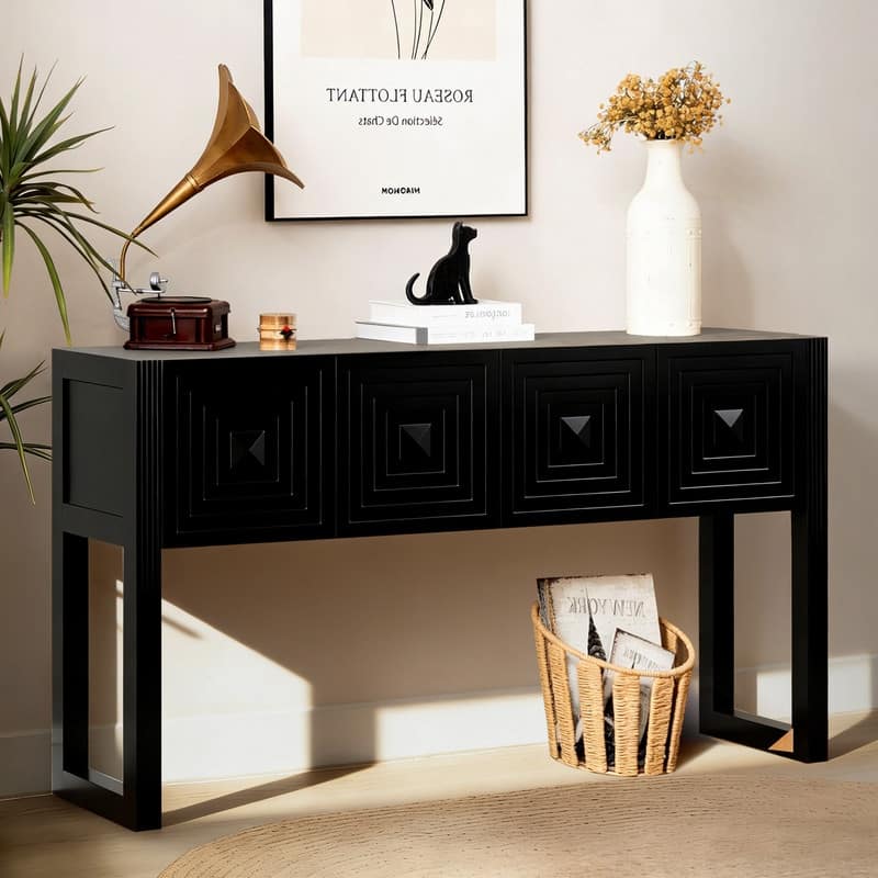 Modern Console Table with Drawers, Fluted Entryway Sofa Table for Entryway Living Room
