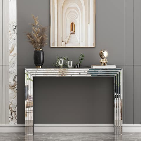 Edna Mirrored Acrylic Console Table LED Lighting Silver - Overstock ...