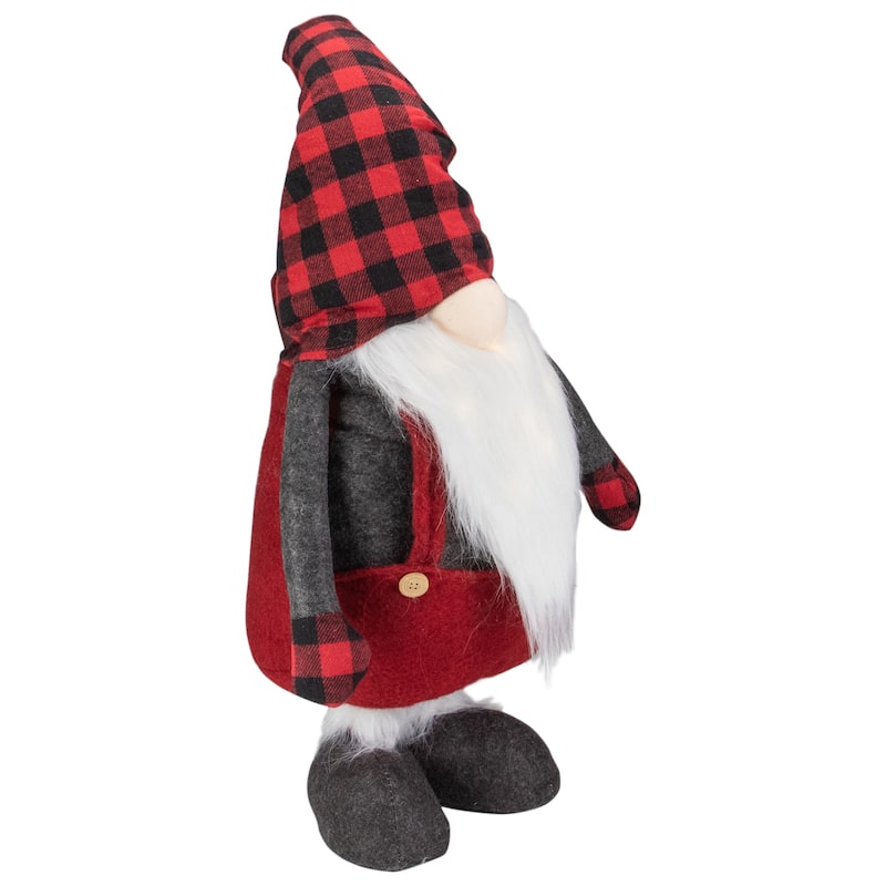 41-Inch LED Lighted Red and Black Plaid Extendable Gnome Christmas Figure - 41"