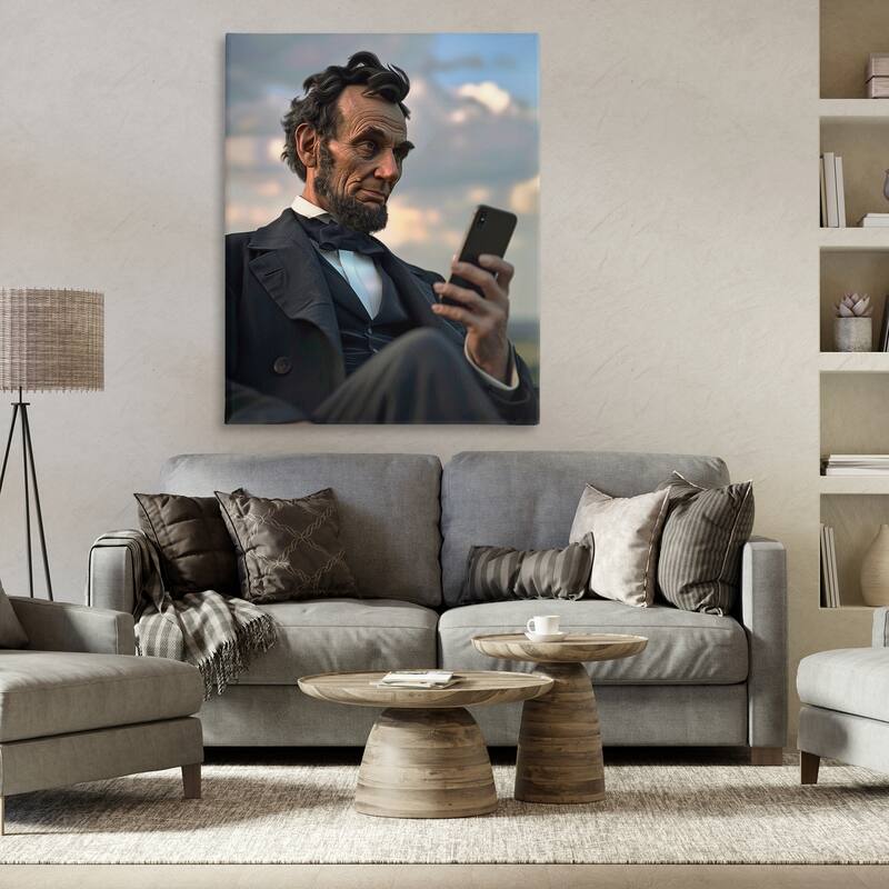 Stupell Abe Lincoln with Cellphone Canvas Wall Art Design By Michael McKinney