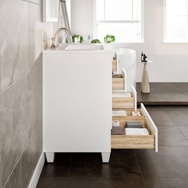 Eviva Acclaim 28 in. Bath Vanity with White Carrara Quartz Top