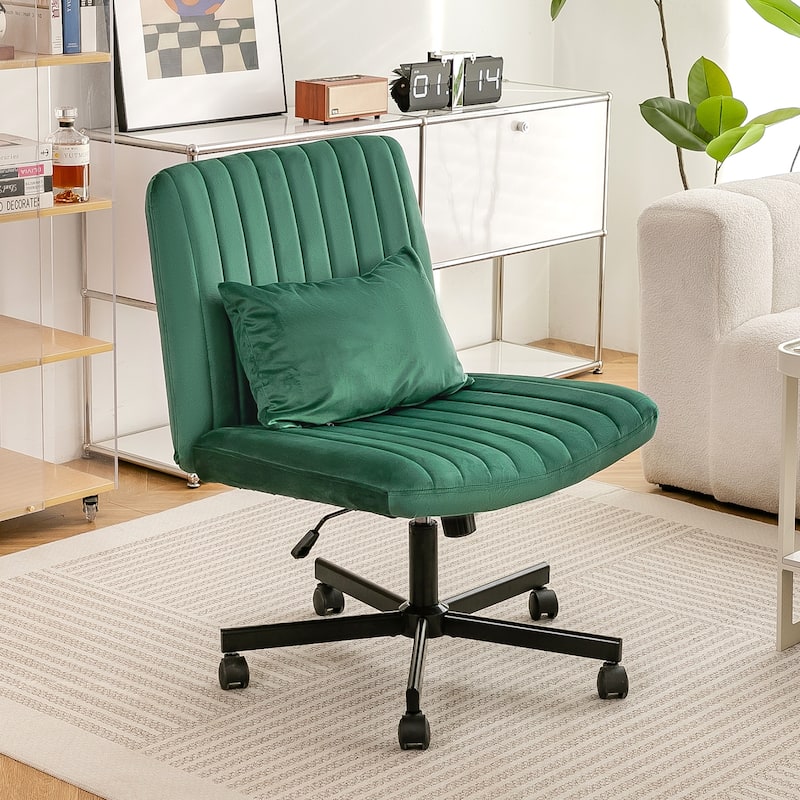 Velvet Criss Cross Chair with Wheels, Ergonomic ​Home Office Chair, ​Adjustable Swivel Vanity Chair with Lumbar Pillow