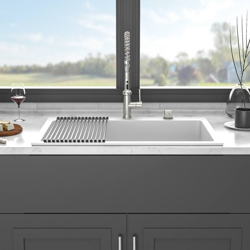 33x22" Granite Composite Drop-in Kitchen Sink - White
