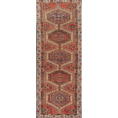 Orange Ardebil Persian Vintage Runner Rug Handmade Tribal Wool Carpet - 3'2"x 10'3"