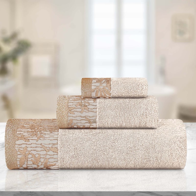 Superior Wisteria Cotton Floral Jacquard 3 Piece Bathroom Towel Set