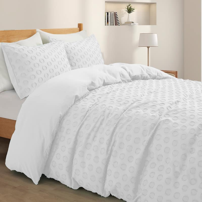 3 Piece Tufted Clipped Jacquard Geometric Oversized Duvet Cover Set