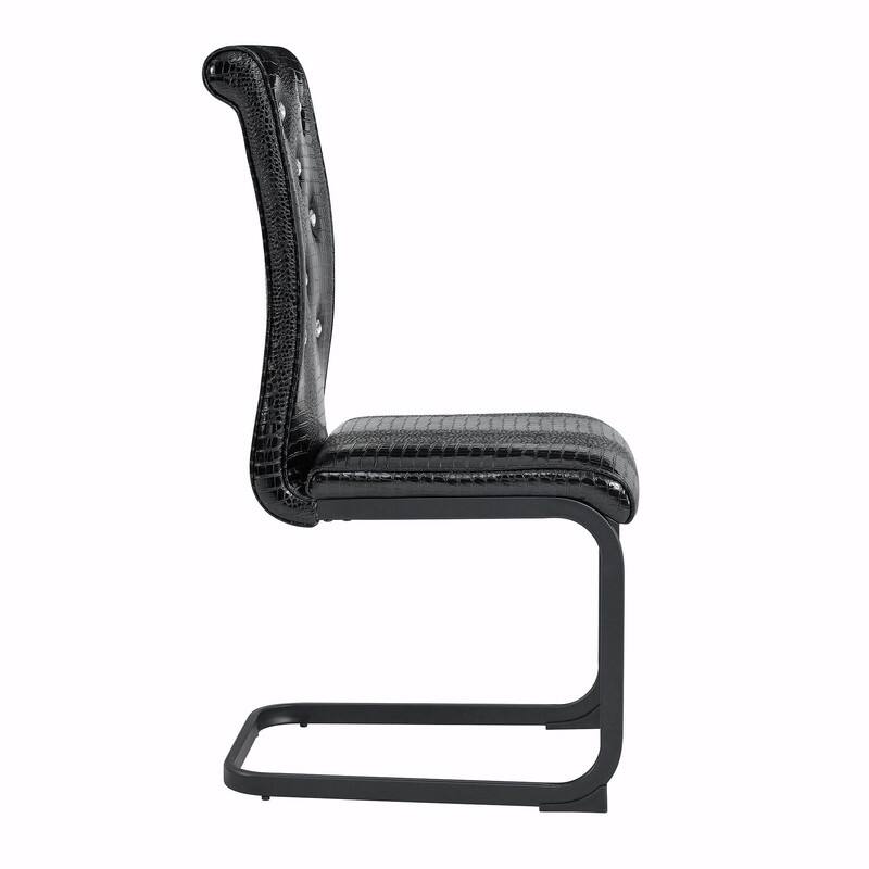 Set of 2 Retro Alligator Skin Upholstered Dining Chairs with Crystal Buckle Design & Faux Leather