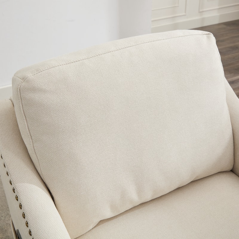 Wood+Fabric 360° Swivel Accent Chair with USB Port and Magazine Pockets