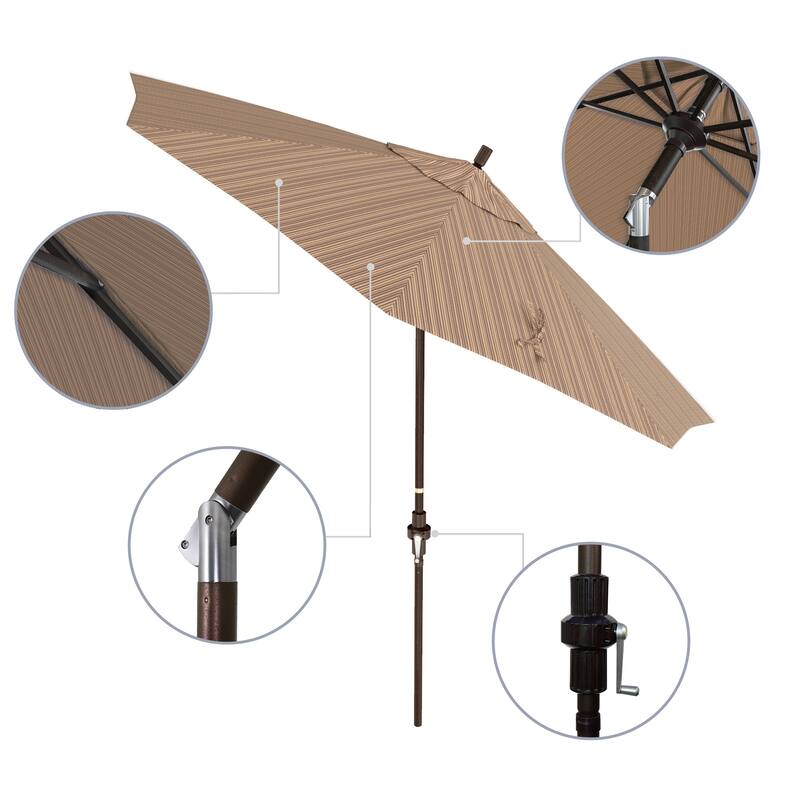 California Umbrella 9' Rd. Aluminum Market Umbrella, Deluxe Crank Lift with Collar Tilt, Bronze Frame Finish, Olefin Fabric