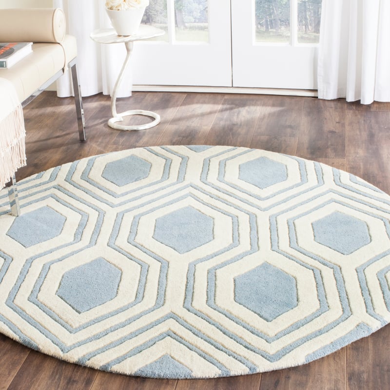 SAFAVIEH Handmade Chatham Kitt Modern Wool Rug - 5' Round - Blue/Ivory