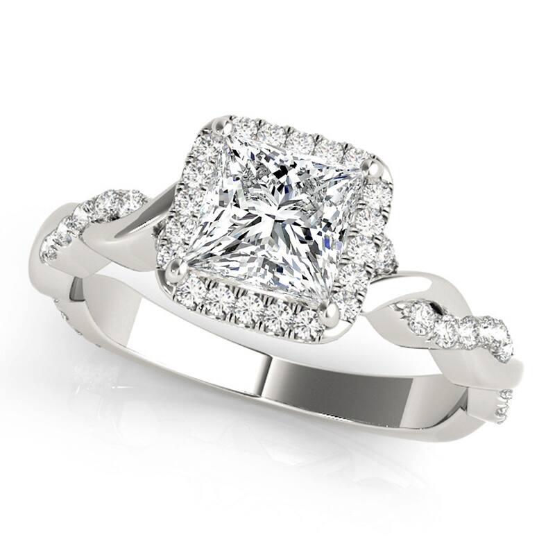 Auriya 14k White Gold Lab Grown Princess Diamond Halo Engagement Ring 0.50 to 5.00 ct. tw. (F-G VS) - 1.50 ct. center - 5