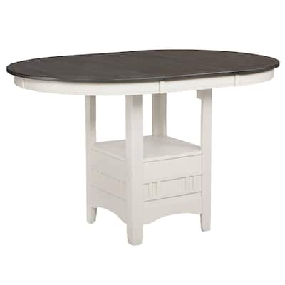 Counter Height Table with Leaf Extension, White and Gray
