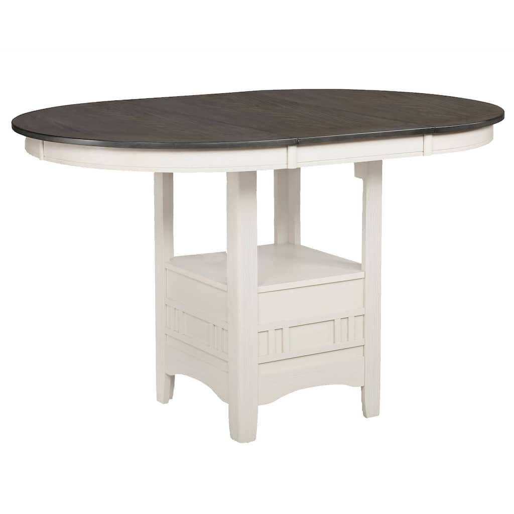 Counter Height Table with Leaf Extension, White and Gray