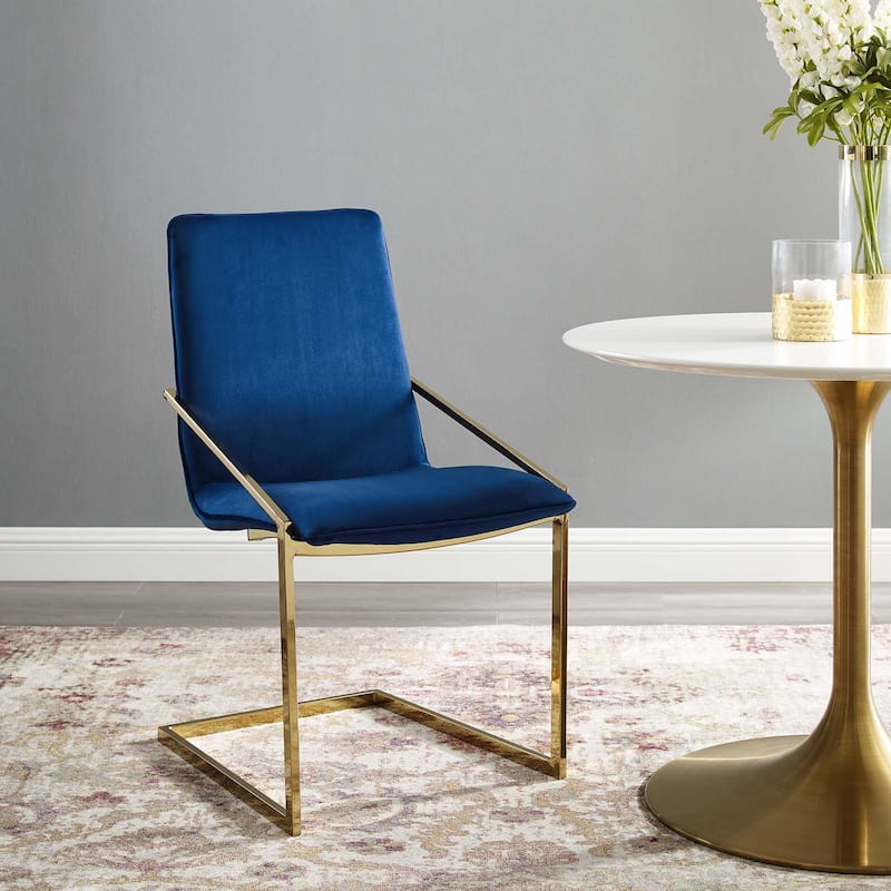 Silver Orchid Wlach Velvet Dining Armchair - Gold Navy