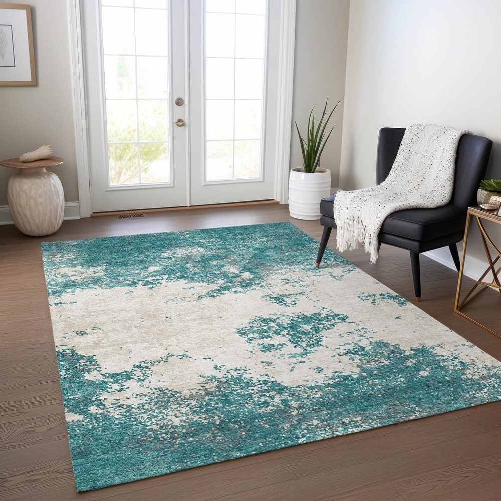 Machine Washable Indoor/ Outdoor Abstract Pixels Chantille Rug