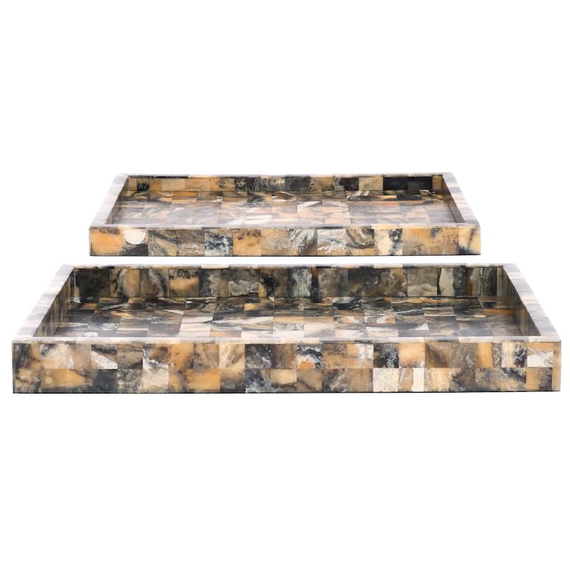 SAFAVIEH Home Lori Antique Green/Horn Resin Tray Set of 2