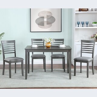 Elegant Wood 5 Piece Dining Table Set with 4 Upholstered Chairs - Bed ...