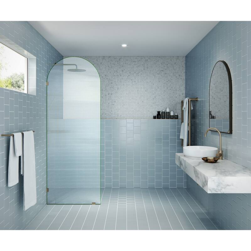 Maven 30 in. x 86.75 in. Fully Frameless Glass Shower Panel - Arched Fluted Single Fixed Panel