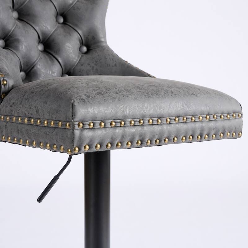 Swivel Barstools Set of 2 Adjusatble Bar Stools w/ Tufted and Footrest