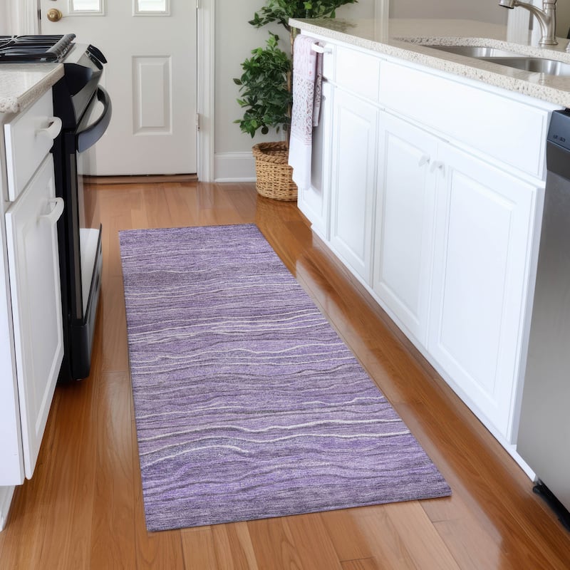 Premium Washable Super Soft Contemporary Stripe Mayfield Rug - Purple - 2'3" x 7'6"