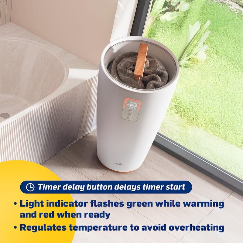 Live Fine Towel Warmer, Large Bucket Style Towel Heater with LED Display, Adjustable Timer, & More! - White