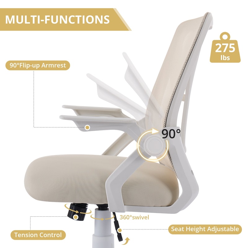 VECELO Translucent Mesh Office Chair with 360° Swivel Adjustable Height 90° Lifting Armrests for Home Office & Gaming Chair