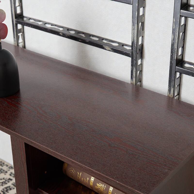 58 Inch Mantel Stone TV Stand for TVs up to 65 Inch, Media Console with Faux Stacked Stone Surround and Open Storage